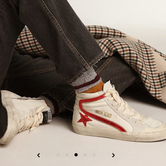 Golden goose Slide with a red laminated leather star and...